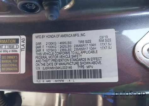 2019 Honda Cr-V Lx z USA, uszkodzony, nr VIN 5J6RW6H34KL003146